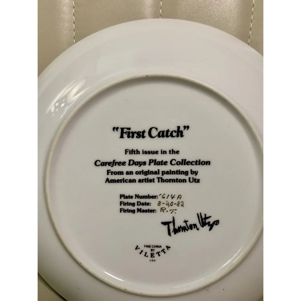 Viletta First Catch Thornton Utz‎ Carefree Days Collector Plate 1982 1614A 8.5